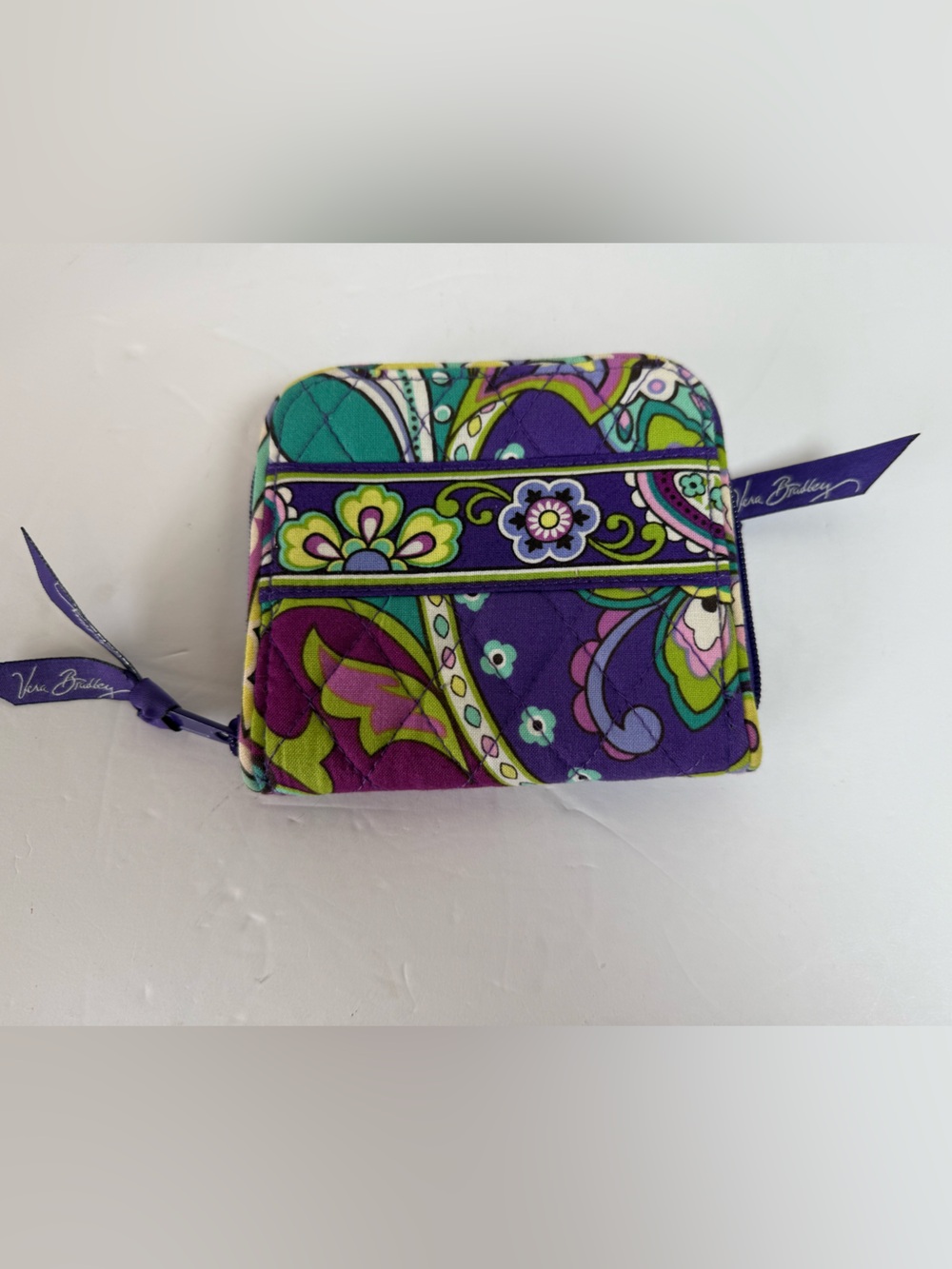 Vera Bradley Heather Purple Floral Paisley Quilted Zip Around Wallet Organizer